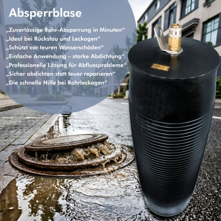 ABSPERRBLASE - DICHTKISSEN LANG VARIABEL DN 500 - 1000 MM Ø MIT DRUCKLUFTKUPPLUNG