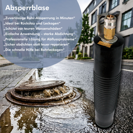 ABSPERRBLASE - DICHTKISSEN LANG VARIABEL DN 70 - 150 MM Ø MIT DRUCKLUFTKUPPLUNG