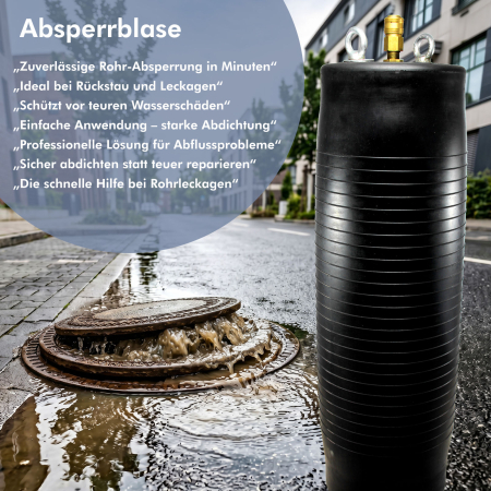 ABSPERRBLASE - DICHTKISSEN LANG VARIABEL DN 300 - 600 MM Ø MIT DRUCKLUFTKUPPLUNG